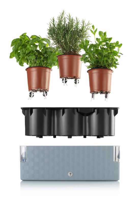 PLASTKON Samozavlažovací květináč Cobble 40x14x14 cm - ocelově modrá