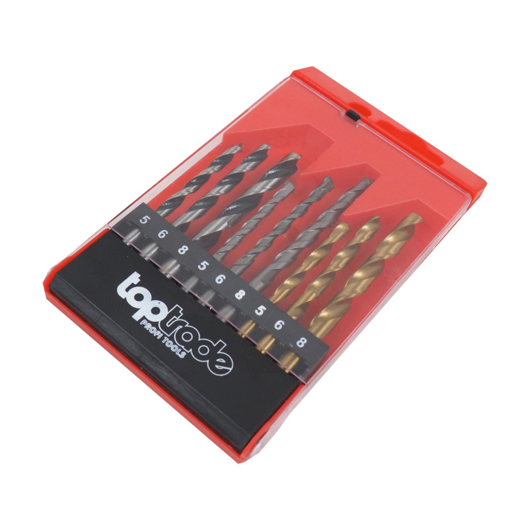 Vrták standard do dřeva, kovu, betonu, sada 9 ks TopTrade