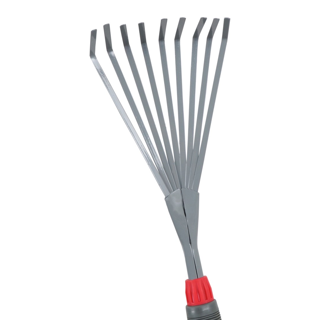 TOPTRADE hrábě kovové, na listí, 9 zubů, PP rukojeť, délka 37 cm