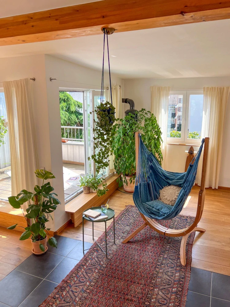 Houpací sedačka se stojanem - La Siesta Udine Organic Bluezebra